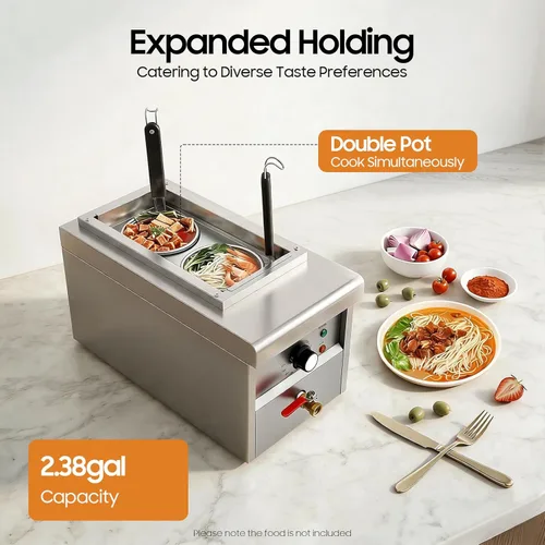 Miniatura 4 de LYNICESHOP Olla de pasta, máquina de cocción de fideos comercial, 2000 W, cocina eléctrica de pasta con cestas, cocina eléctrica para pasta, horno