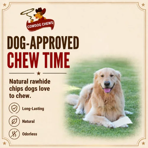 Miniatura 2 de Cowdog Chews Chips de cuero crudo natural – Golosinas prémium de larga duración para perros con pieles de res de corte grueso, (10 libras)