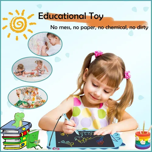 Miniatura 4 de Tableta de escritura LCD con juguetes de dinosaurio para niños, juguetes azules para niños pequeños con tablero de dibujo, juguete educativo