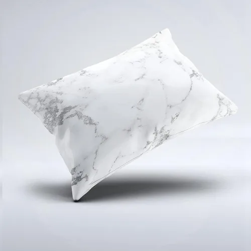 Miniatura 2 de Bonita funda de cojín rectangular decorativa con cremallera oculta de piedra de mármol Carra, color blanco, plateado, gris, 12 x 20 pulgadas