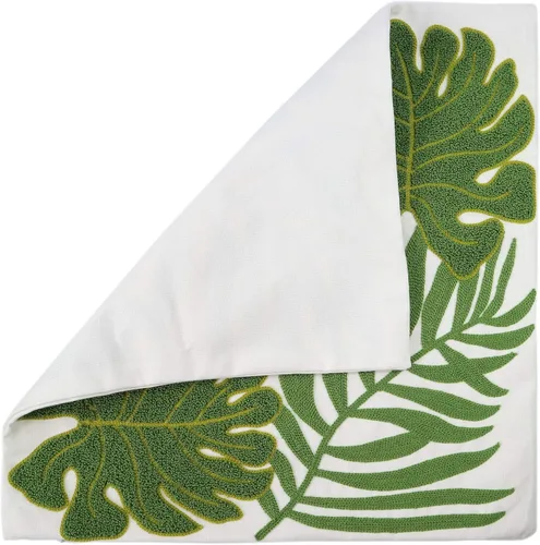 Miniatura 3 de Fundas de almohada bordadas de 18 x 18 pulgadas, decoración del hogar, diseño de hojas verdes tropicales, para sofá, 100% algodón, lona de algodón