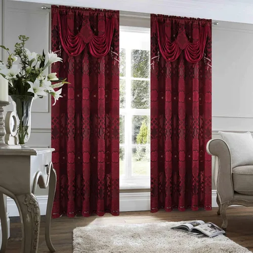 Miniatura 7 de Petrichor Cortinas de gasa jacquard transparente borgoña (54 pulgadas de ancho x 63 pulgadas de largo), 2 paneles con cenefa adjunta, diseño floral