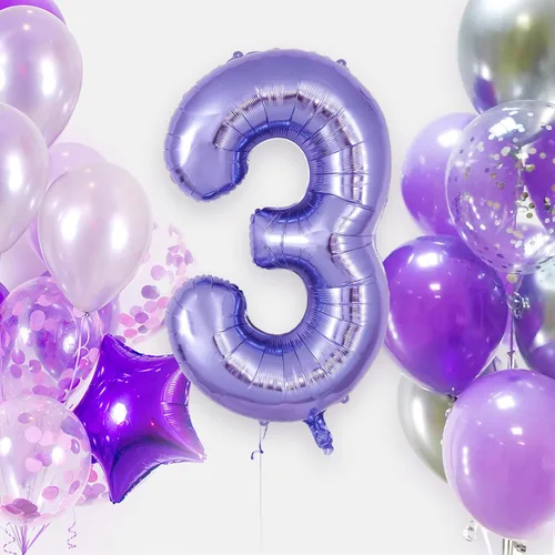 Miniatura 2 de Globo morado del número 3 de 40 pulgadas, globos grandes de aluminio con número de helio, globos gigantes de Mylar número 3 para cumpleaños de 3