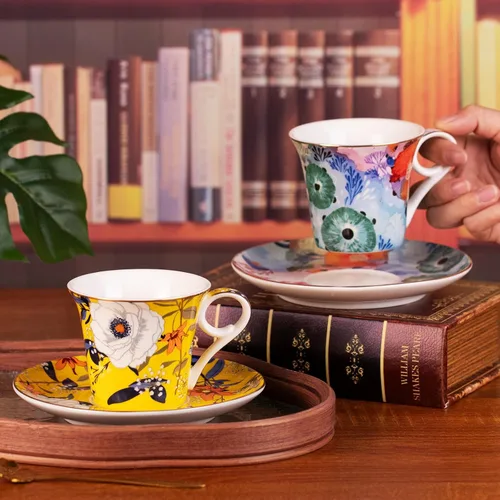 Miniatura 2 de KAMMAK - Juego de 2 tazas de té y platillos, tazas de café de porcelana reforzadas, tazas de expreso apilables de 5.7 onzas, demitasses de cerámica