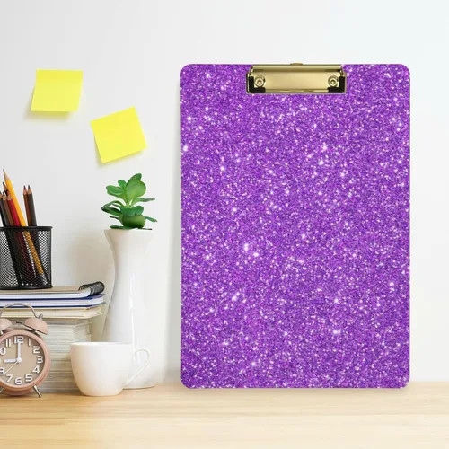 Miniatura 5 de Portapapeles con purpurina morada, diseño de moda, portapapeles de plástico tamaño carta para estudiantes, niños, mujeres y hombres, tablero de clip