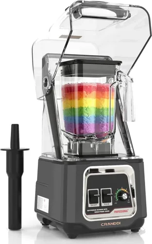 Miniatura 10 de CRANDDI Licuadora comercial, licuadoras de encimera de 2200 W con escudo extraíble, licuadora silenciosa para batidos y trituración de hielo, Negro