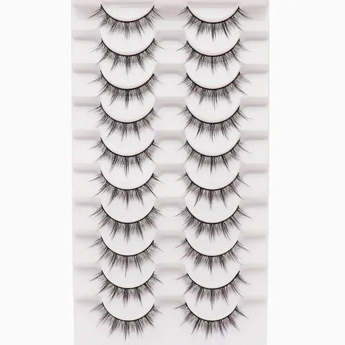 Miniatura 25 de Losha - Pestañas postizas de aspecto natural, paquete de pestañas postizas hechas a mano, pestañas de visón sintético, 14 pares de pestañas de ojo