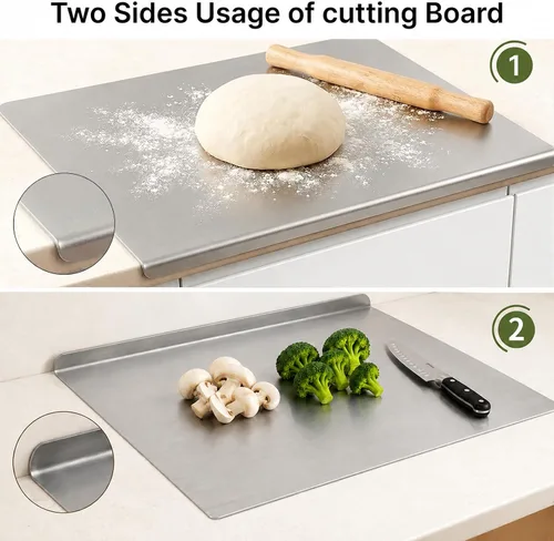 Miniatura 7 de Tabla de cortar grande de acero inoxidable con borde para cocina, tablas de cortar con alfombrilla antideslizante naranja, tabla de cortar con borde