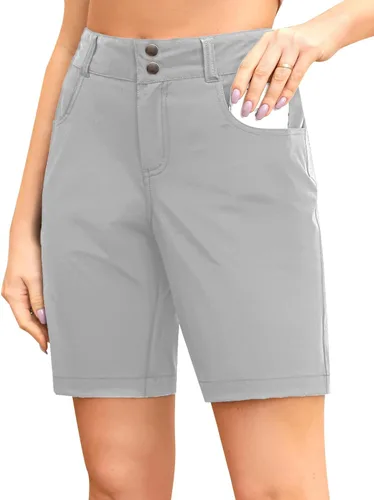 Holipick Pantalones cortos tipo cargo de senderismo para mujer, de 10 pulgadas, pantalones cortos largos de golf atléticos con bolsillos, de secado