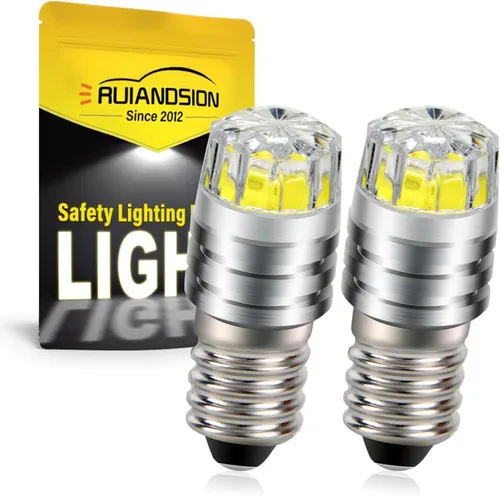 Ruiandsion 2 unids 2W COB 3V E10 Base LED Actualización Bombilla Reemplazo para Linternas Antorcha LED Luz, Blanco