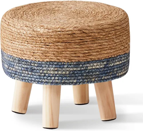 Miniatura 7 de Wimarsbon Reposapiés Otomano de Hierba Marina Natural Rectangular Reposapiés Puf Otomanos con Patas de Madera Tejido a Mano Taburete Escalón