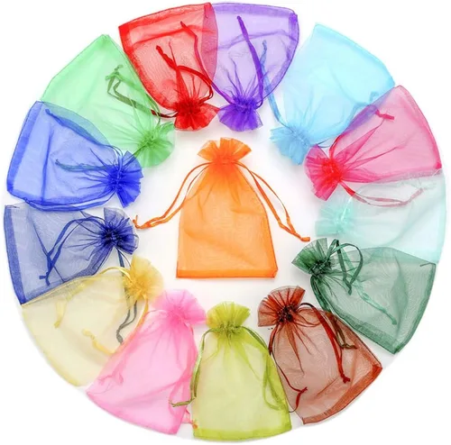 ATCG 50 bolsas grandes de organza transparente de 8 x 12 pulgadas con cordón, bolsas de regalo para bodas, fiestas, maquillaje (colores surtidos)