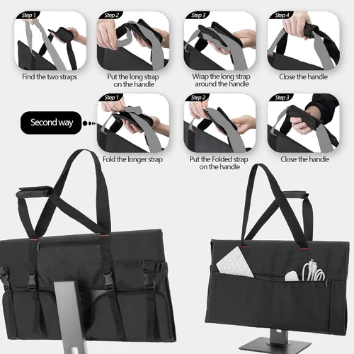 Miniatura 8 de Trunab Funda de transporte de viaje para pantallas LCD y monitores de 27", con forro acolchado de terciopelo, bolsa protectora para monitor Negro