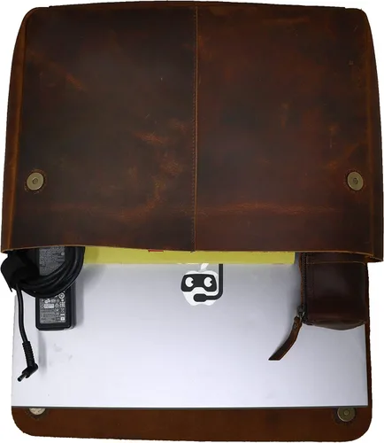 Miniatura 4 de Carpeta de cuero, organizador de carpetas de archivos de cuero de grano completo, portafolio para hombres, funda de cuero espaciosa para portátiles
