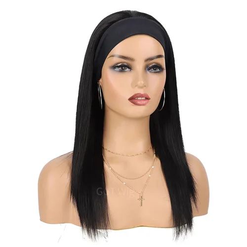 G&T - Peluca de diadema sintética para mujer, color negro, lacio, sin pegamento, resistente al calor, aspecto natural para uso diario en fiestas (18