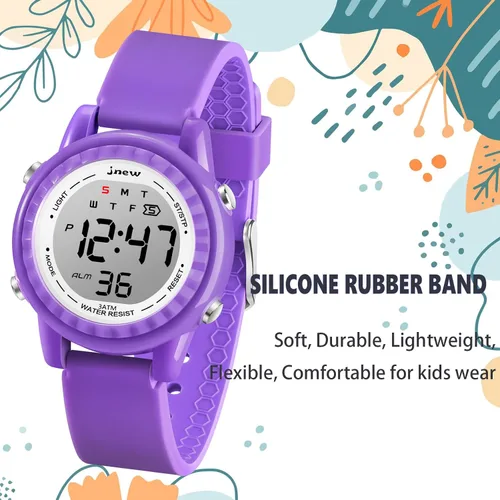 Miniatura 4 de Venhoo Reloj de silicona colorido intermitente con luz LED para deportes al aire libre, reloj de pulsera eléctrico con alarma cronómetro para niños