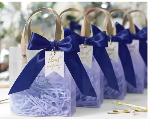 Miniatura 9 de ZSMSTW 5 bolsas de regalo de PVC transparente con asas, bolsas de plástico reutilizables para regalos de boda, fiesta de cumpleaños, bolsas de Matcha