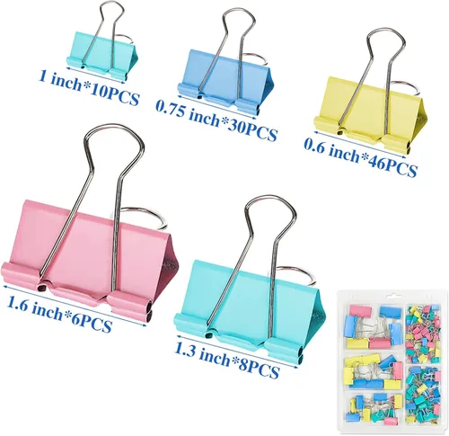 Miniatura 2 de OWLKELA 100 clips de colores para carpeta, abrazaderas de papel, clips de carpeta de papel, varios tamaños, clips de metal coloridos para carpeta