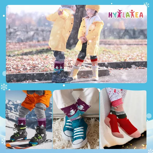 Miniatura 6 de Hylaea Calcetines de esquí de lana merino para niños, calcetines térmicos cálidos hasta la rodilla para patinaje de snowboard para niños y niñas