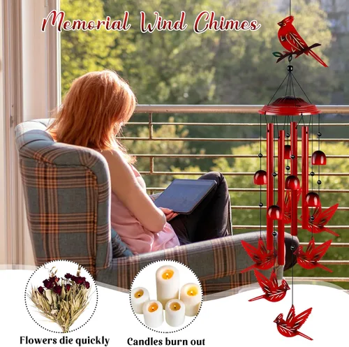 Miniatura 6 de YHmall Campanillas de viento cardenales para exteriores, regalos cardenales para mujeres, tonos relajantes, campanillas de viento conmemorativas