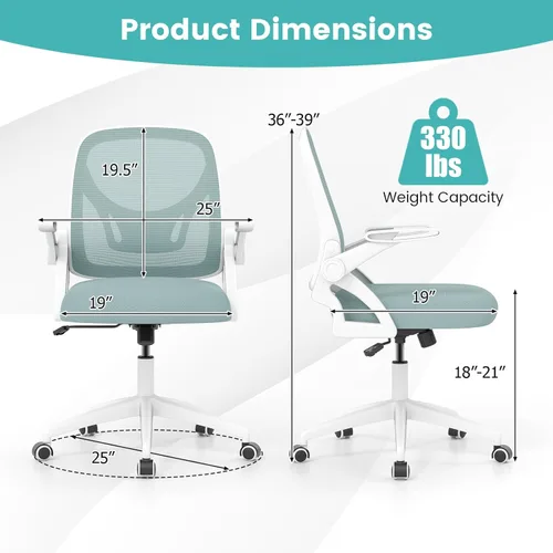 Miniatura 3 de COSTWAY Silla de oficina, cómoda silla giratoria de escritorio con altura ajustable y reposabrazos abatibles, sillas ergonómicas de malla para Azul