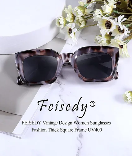 Miniatura 7 de FEISEDY Gafas de sol clásicas para mujer, gafas de sol cuadradas gruesas, marco grueso, UV400 B2471
