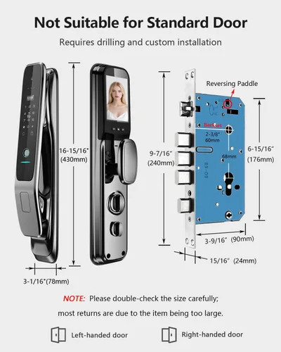 Miniatura 9 de Cerradura inteligente de reconocimiento facial 3D con cámara, cerradura de puerta de vena de palma, cerradura inteligente de mortaja de huellas