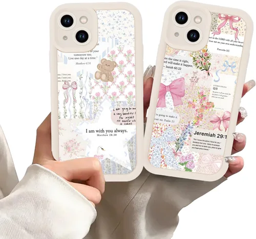 Miniatura 28 de Paquete de 2 fundas protectoras para iPhone 13 de 6.1 pulgadas con versículo bíblico de Jesús y cruz cristiana floral, para mujeres y niñas, funda