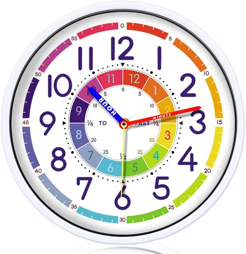 Reloj de pared para niños, reloj de pared silencioso de 12 pulgadas para niños, reloj de pared decorativo de cuarzo silencioso sin tictac para aulas