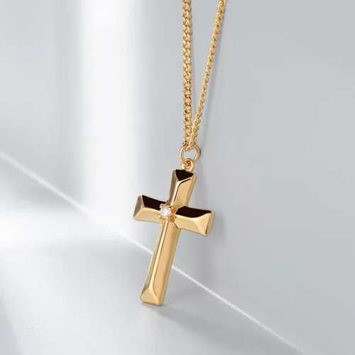 Miniatura 61 de Fettero - Collar con dije de cruz de fe, chapado en oro de 14 K, cadena fina, minimalista, simple, pequeña, para oración, regalo de joyería religiosa