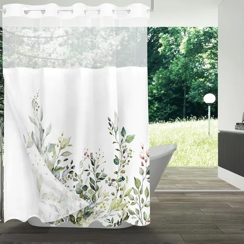 Miniatura 90 de Tititex Spun Sugar - Juego de cortinas de ducha de eucalipto azul claro, hojas de acuarela brillantes en la parte superior, decoración floral