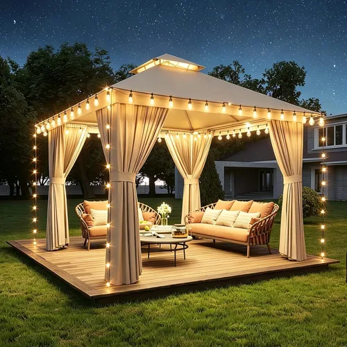 Miniatura 24 de Aoxun Gazebo para exteriores de 8 x 8 pulgadas para patio, toldo con marco de metal, cenador pequeño de doble techo resistente, kiosco para patio
