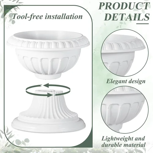 Miniatura 3 de Zhehao 1 maceta clásica de plástico para exteriores, 12 x 10 pulgadas, macetas tradicionales de pedestal para exteriores, jarrones blancos grandes