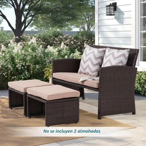 Miniatura 2 de OC Orange-Casual Juego de muebles de patio de 3 piezas para exteriores, juego de muebles de mimbre para todo tipo de clima, con otomana/mesa Marrón