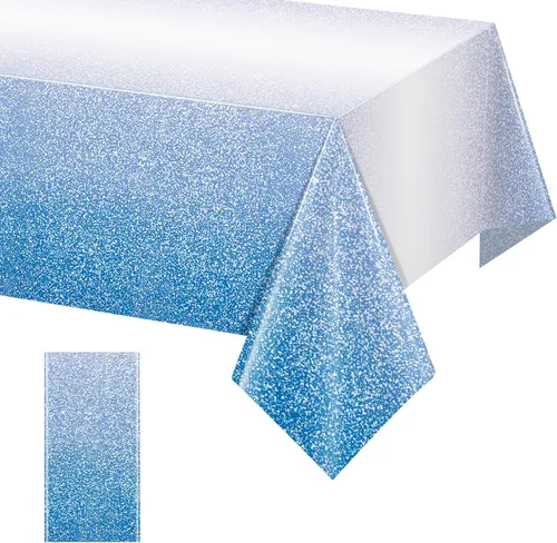 FunnyPars Paquete de 1 mantel de plástico azul degradado para fiestas, manteles desechables de color azul pastel degradado para mesas rectangulares,