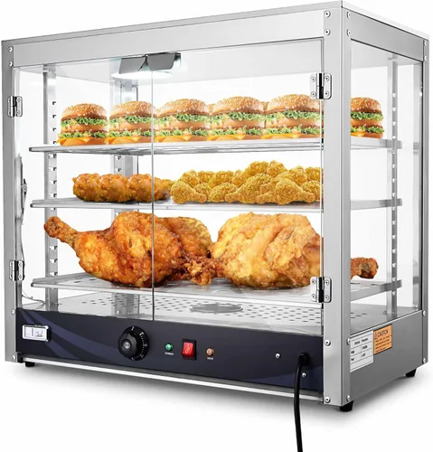 WeChef Calentador de alimentos comercial de 3 niveles de 27 pulgadas, 800 W, vitrina de catering de gran capacidad para alimentos, camión, tienda de
