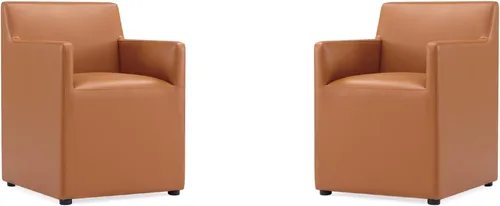 Miniatura 15 de Manhattan Comfort Anna - Silla de comedor moderna cuadrada con tapicería de piel sintética de pies a cabeza y acolchado de plástico para pies, Crema