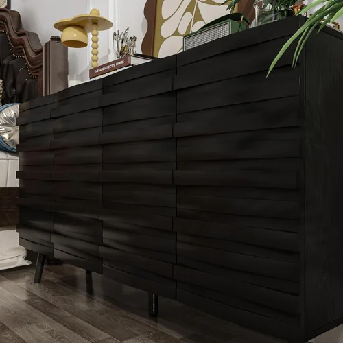 Miniatura 7 de Aparador de buffet con almacenamiento, armario de cocina de 55.1 pulgadas de ancho con 4 puertas, moderna consola de mesa de buffet Credenza