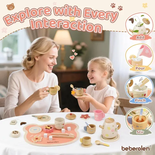 Miniatura 5 de Juego de fiesta de té Beberolen para niños pequeños de 3 a 5 años, niñas y niños, regalo de cumpleaños, juego de simulación de alimentos, juguete