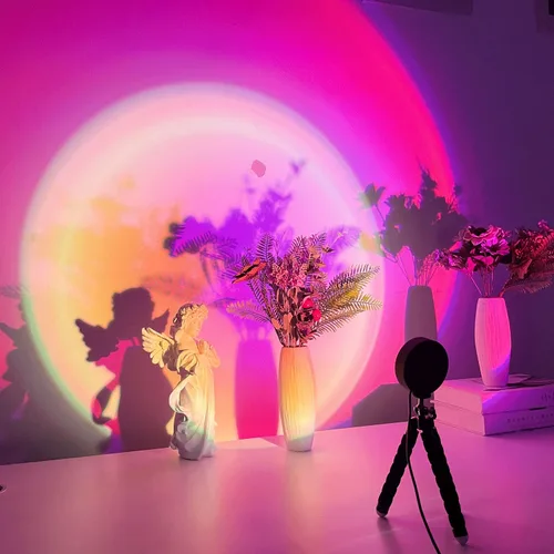 Miniatura 8 de Balkwan Lámpara de Proyección de Puesta de Sol con Rotación LED Romántica Moderna Soporte de Pie Luz Nocturna con USB para Sala de Estar Dormitorio