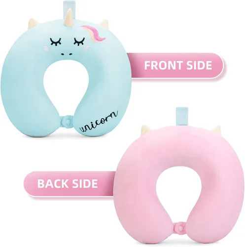 Miniatura 8 de Almohada de cuello para niños pequeños, almohada de cuello de viaje para niños para viajar con máscara para los ojos, artículos esenciales de viaje