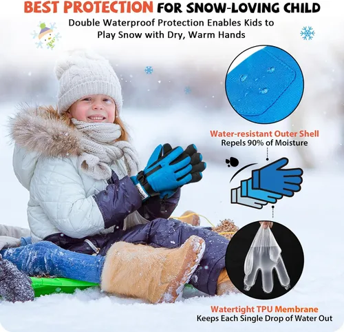 Miniatura 3 de Hikenture Guantes de nieve para niños, 3M Thinsulate, guantes de esquí para niños, guantes de nieve para niños y niñas, guantes de invierno