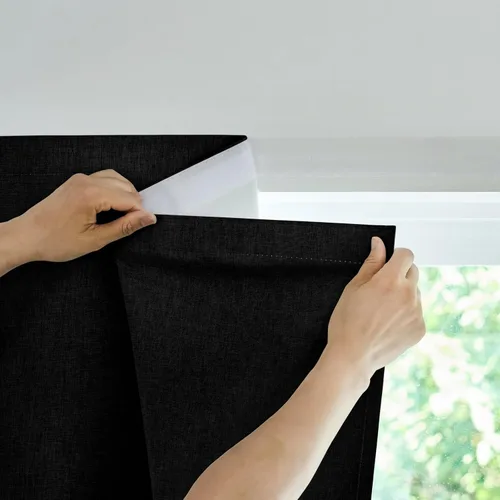 Jilron Cortina de puerta francesa 100% opaca, adhesiva, no requiere taladrar, cortinas pequeñas diseñadas para su instalación en puertas (negro, 25