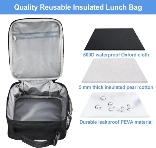 Miniatura 3 de Lonchera aislada, a prueba de fugas, portátil, para mujeres, hombres, niños y niñas, bolsa enfriadora de gran capacidad con asa y bolsillo para Negro