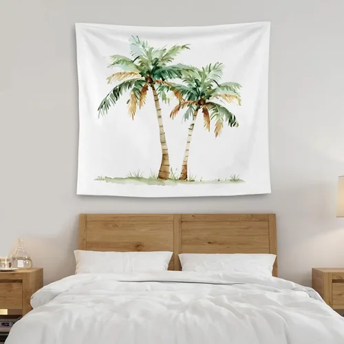 Miniatura 4 de QGFM Tapiz tropical de palmera, tapiz costero de playa para colgar en la pared, decoración de pared de palmeras tropicales de playa costera, manta