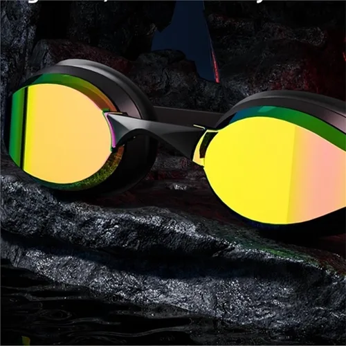 Miniatura 3 de Gafas de natación profesionales unisex para competir con lentes HD y gafas de natación antivaho para adultos Light Brown