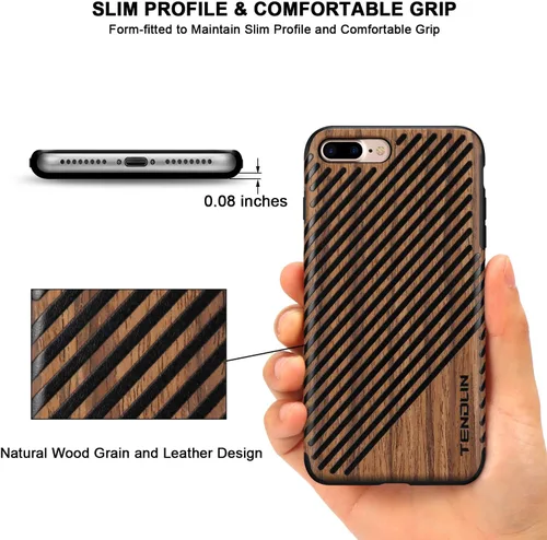Miniatura 3 de TENDLIN Funda para iPhone 8 Plus/iPhone 7 Plus con grano de madera exterior suave TPU silicona híbrida funda delgada para iPhone 7 Plus y iPhone 8