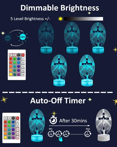 Miniatura 2 de Attivolife Cruz de Jesús 3D Luz Nocturna, Lámpara de Ilusión Óptica Holograma Cristiana con Control Remoto de 16 Colores Cambiantes, Lámpara LED