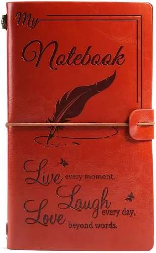 Diario de cuero Live Laugh Love – Diario de tapa feliz, diario de viaje rellenable, encuadernado en cuero, cuaderno inspirador, cuaderno de bocetos