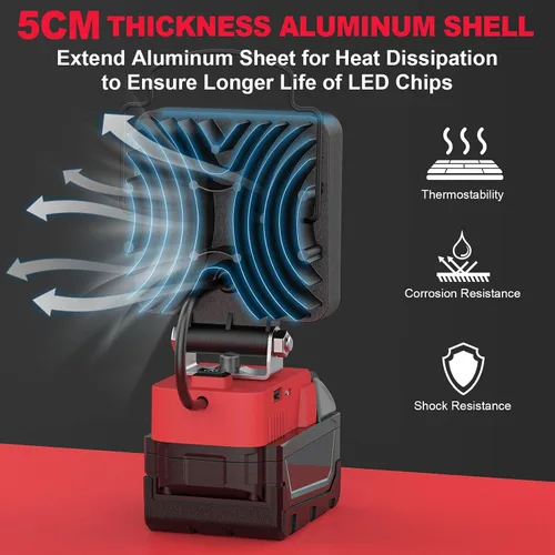 Miniatura 7 de MtiolHig Luz de trabajo LED inalámbrica compatible con batería Milwaukee de 18 V - Luz de construcción de inundación portátil de emergencia